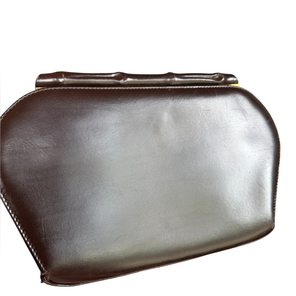 GUCCI Calfskin Leather Bamboo Clutch Bag Dark Brown - Picture 4 of 14